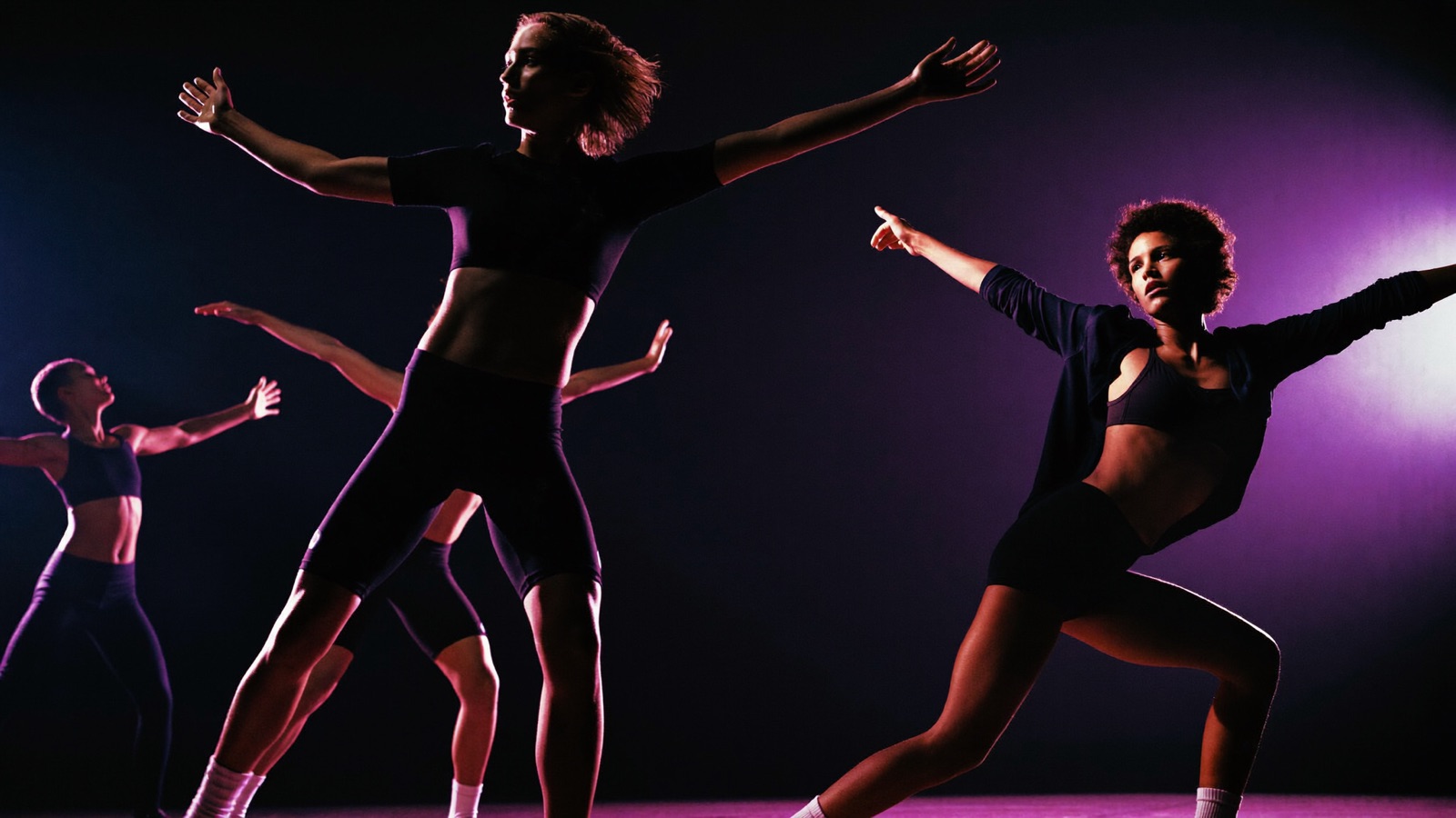 Teenage dancers rehearsing a routine at the mirror wall, New Era Studios
